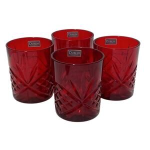 Godinger Dublin Ruby Red Crystal Double Old Fashioned Glass Set of 4 New
